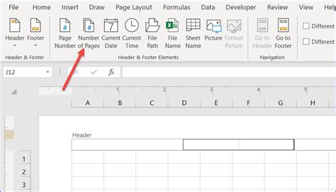 insert page number in excel